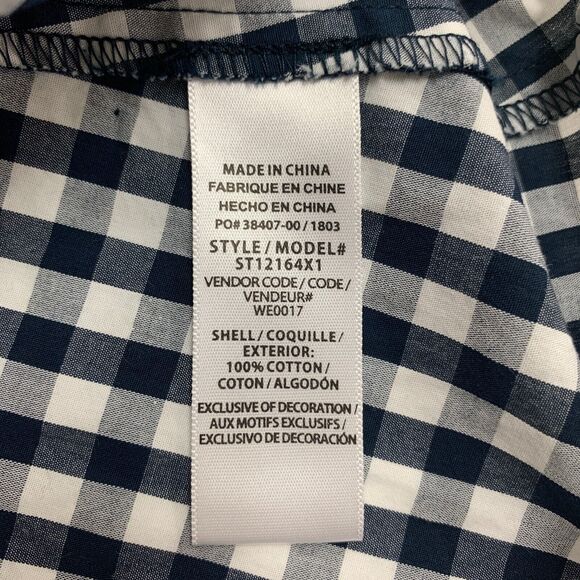 Splendid Blouse Womens L Large Navy Gingham Check Ruffled Sleeve Tassel Tie Top - Picture 10 of 13